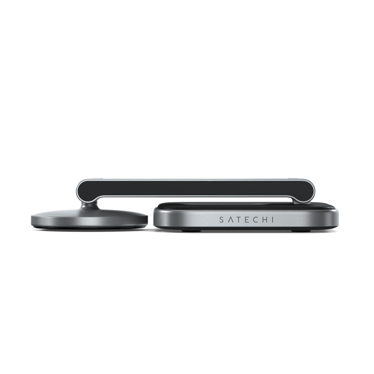 Support Satechi ST-Q21FM replié, vu de profil.