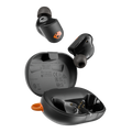 Skullcandy Sesh ANC Active - noir et orange - écouteurs et boîtier ouvert.