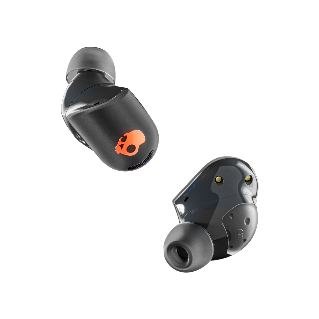 Skullcandy Sesh ANC Active - noir et orange - détail des écouteurs.
