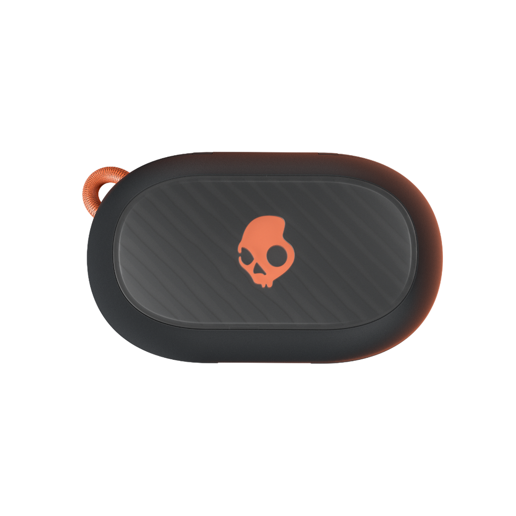 Skullcandy Sesh ANC Active - noir et orange - boîtier fermé.