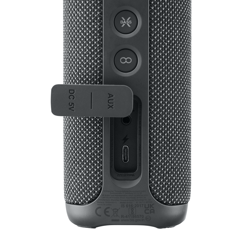 Tribit StormBox 2 - noir - ports et marquages du modèle.